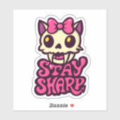 Sticker Cute Kawaii Chat Crâne rose Bow Gothique Punk Girl (Feuille)