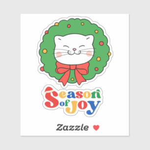Sticker Cute Kawaii Chat Noël Wreath Saison de joie