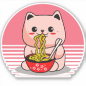 Sticker Cute Kawaii chat ramen (Devant)