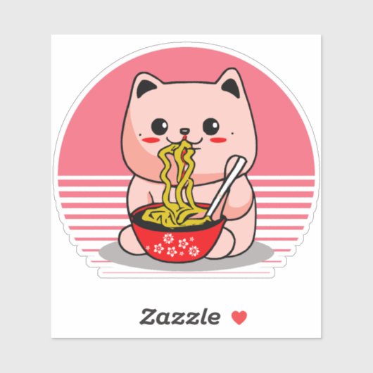 Sticker Cute Kawaii chat ramen (Feuille)
