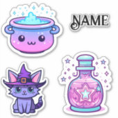 Sticker Cute kawaii chaton sorcière chaton (Devant)