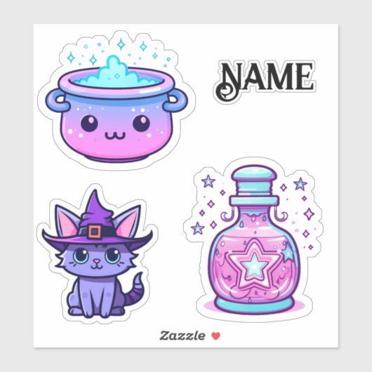 Sticker Cute kawaii chaton sorcière chaton (Feuille)