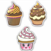 Sticker Cute Kawaii Chibi Cupcakes (Devant)