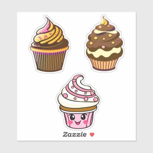 Sticker Cute Kawaii Chibi Cupcakes (Feuille)