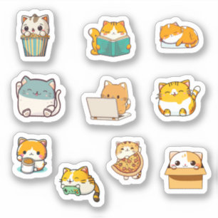 Sticker Cute Kawaii Chubby Chat Bundle