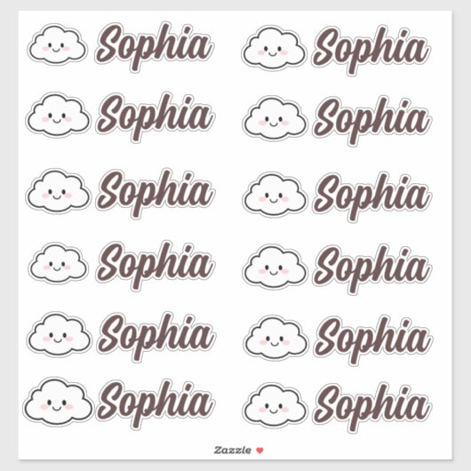 Sticker Cute Kawaii Cloud Nom personnalisé (Feuille)