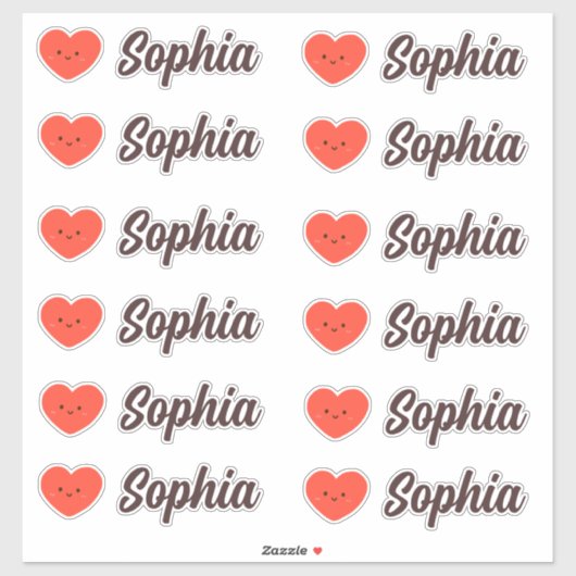 Sticker Cute Kawaii Coeur Nom personnalisé (Feuille)