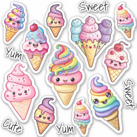 Sticker Cute Kawaii Crème de glace enfants (Devant)