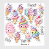 Sticker Cute Kawaii Crème de glace enfants (Feuille)