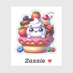 Sticker Cute Kawaii Cupcake aux fraises