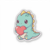 Sticker Cute Kawaii Dinosaur tient un coeur (Devant)