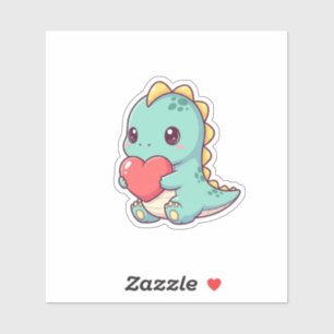 Sticker Cute Kawaii Dinosaur tient un coeur