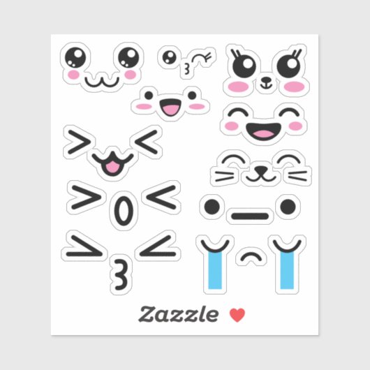 Sticker Cute Kawaii Drôle Anime Visages (Feuille)