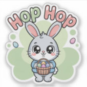 Sticker Cute Kawaii Easter Bunny Hop Illustration (Devant)