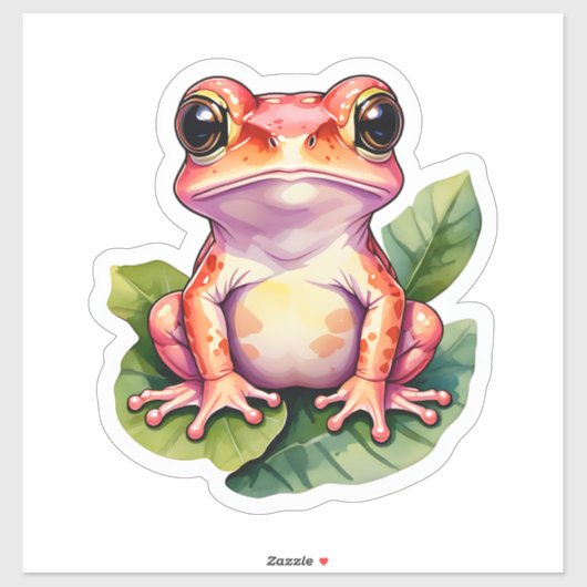 Sticker Cute Kawaii Frog debout Sur Le Feuille (Feuille)