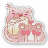 Sticker Cute Kawaii Frog Eating Cake Personalized (Devant)