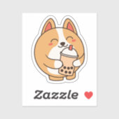 Sticker Cute Kawaii Funny Corgi Chien Boba (Feuille)
