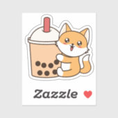 Sticker Cute Kawaii Funny Fox Boba Bubble Tea (Feuille)