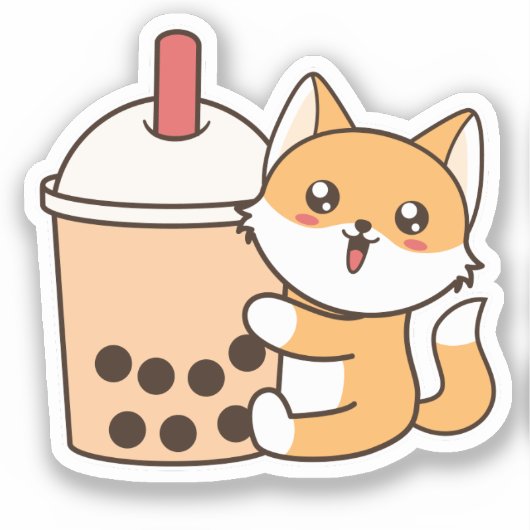 Sticker Cute Kawaii Funny Fox Boba Bubble Tea (Recto)