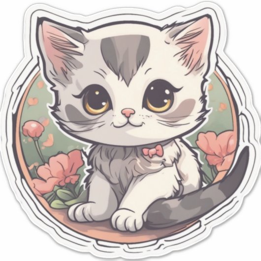 Sticker Cute Kawaii Kitten (Devant)
