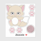 Sticker Cute Kawaii Kitten et Empreintes de pattes (Feuille)