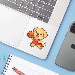 Sticker Cute Kawaii Labrador Jouer Basketball Kiss Coupe