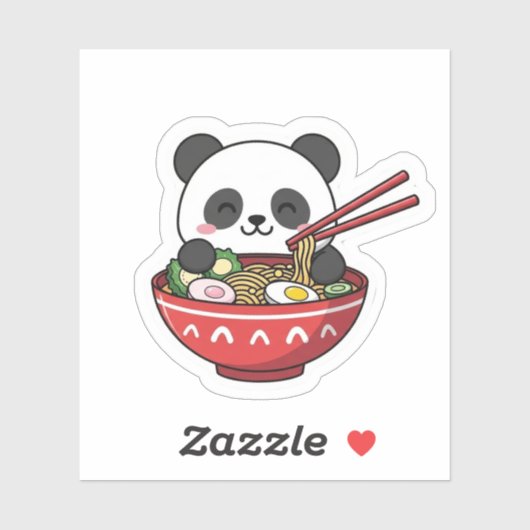 Sticker Cute  Kawaii Panda in Ramen Bowl Noodle (Feuille)