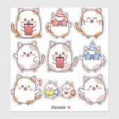 Sticker Cute Kawaii Petit Chat Emoji (Feuille)