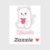 Sticker Cute Kawaii Pink Heart Nom du chat (Feuille)