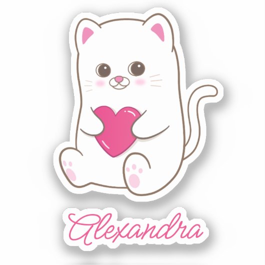 Sticker Cute Kawaii Pink Heart Nom du chat (Recto)