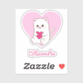 Sticker Cute Kawaii Pink Heart Nom du chat (Feuille)