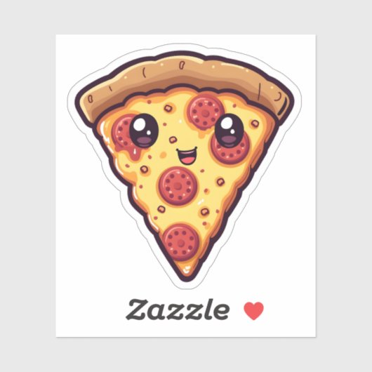 Sticker Cute Kawaii Pizza Slice Fun Cartoon Pizza (Feuille)