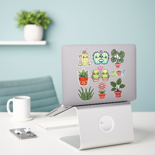 Sticker Cute Kawaii Plants (Ordinateur portable sur le bureau)