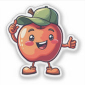 Sticker Cute Kawaii Pomme Portant un Casquette Fun Fun Fru (Devant)