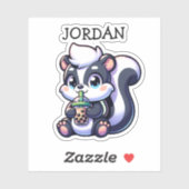 Sticker Cute Kawaii Skunk with Bubble Tea Personnalisé (Feuille)