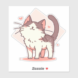Sticker Cute Kawaii Tuxedo Chat avec Coeurs sur Rose