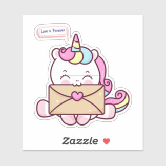 Sticker Cute Kawaii Unicorn Love Illustration