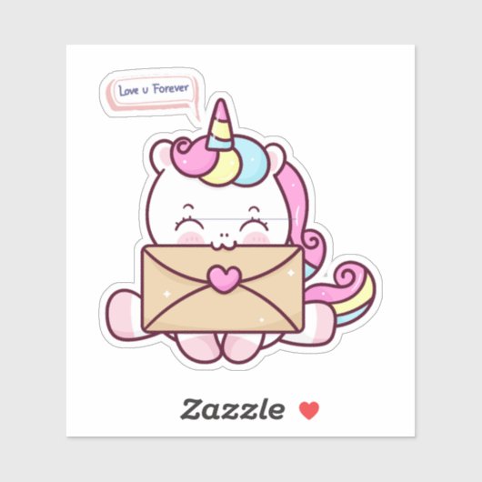 Sticker Cute Kawaii Unicorn Love Illustration (Feuille)