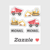 Sticker Cute Kids Construction Véhicules Nom personnalisé (Feuille)