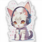 Sticker Cute Kitten avec casque Charme (Devant)