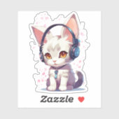 Sticker Cute Kitten avec casque Charme (Feuille)