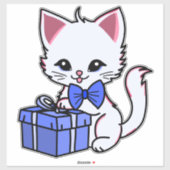 Sticker Cute Kitten blanc avec cadeau bleu (Feuille)