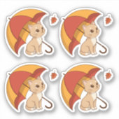 Sticker Cute Kitten Cat Red Yellow Umbrella Fall Set of 4 (Devant)