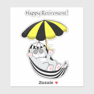 Sticker Cute Kitten dans Hammock & Happy Retirement Text