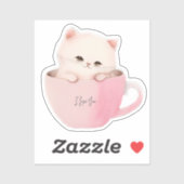 Sticker Cute Kitten dans une Tea up (Feuille)
