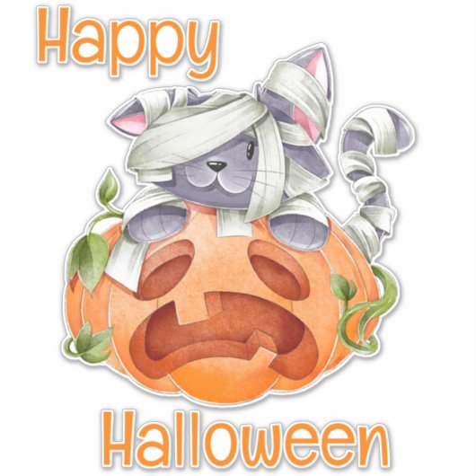 Sticker Cute Kitten et Jack-O-Lantern (Devant)