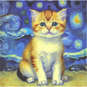 Sticker Cute Kitten Starry Night Van Gogh (Devant)