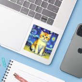 Sticker Cute Kitten Starry Night Van Gogh (Ordinateur portable avec iPhone)