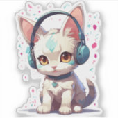 Sticker Cute Kitty avec casque Charme (Devant)