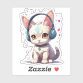 Sticker Cute Kitty avec casque Charme (Feuille)